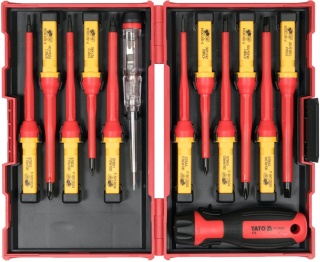 Zestaw izolowanych wkrętaków VDE 13 elementów próbnikiem jednobiegunowym do prac elektrycznych Yato YT-28295