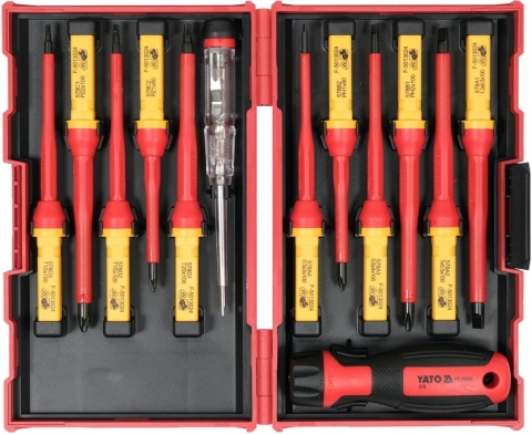 Zestaw izolowanych wkrętaków VDE 13 elementów próbnikiem jednobiegunowym do prac elektrycznych Yato YT-28295