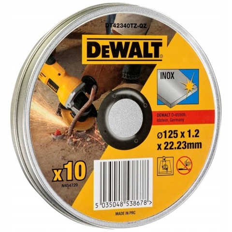 DEWALT Zestaw tarcz do metalu stali INOX korundowa 125mm 10 szt. DT42340TZ