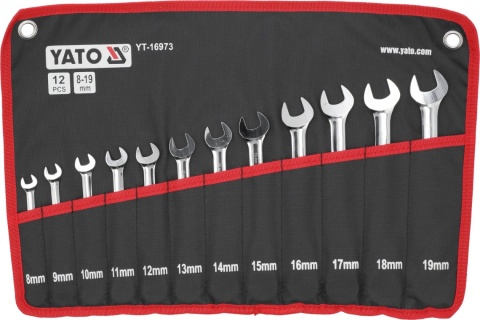 ZESTAW KLUCZY PŁASKO-OCZKOWYCH Z GRZECHOTKĄ I PRZEGUBEM 12 sztuk YT-16973 YATO