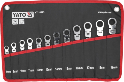 ZESTAW KLUCZY PŁASKO-OCZKOWYCH Z GRZECHOTKĄ I PRZEGUBEM 12 sztuk YT-16973 YATO