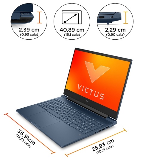HP Victus Gaming 16 FullHD IPS 144Hz AMD Ryzen 5 7640HS 6-rdzeni 16GB DDR5 512GB SSD NVMe NVIDIA GeForce RTX 4060 8GB Windows 11