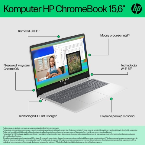 HP Chromebook 15a FullHD IPS Intel Core i3-N305 8-rdzeni 8GB LPDDR5 256GB UFS SSD Chrome OS