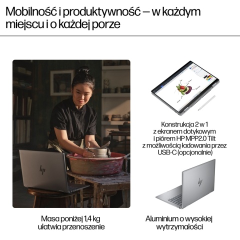 2w1 HP ENVY 14 x360 2.8K OLED 120Hz Intel Core Ultra 7 155U 12-rdzeni 32GB LPDDR5 1TB SSD NVMe Windows 11 Active Pen