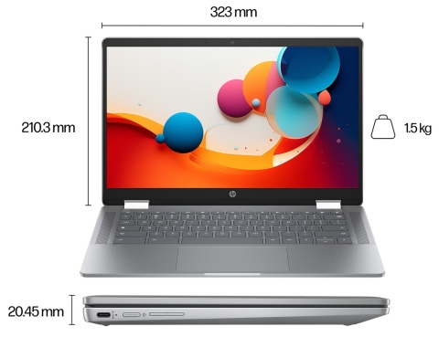 Dotykowy 2w1 HP Chromebook x360 14b FullHD IPS Intel Core i3-N305 8-rdzenie 8GB LPDDR5 256GB UFS Chrome OS