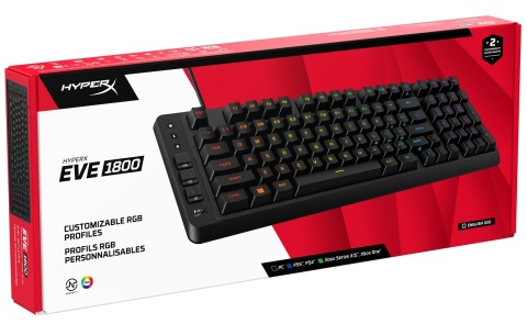 Klawiatura przewodowa gamingowa HyperX Eve 1800 - 10-strefowe podświetlenie RGB LED, anti-ghosting, USB, B7JE0AA QWERTY US/PL