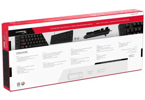 Klawiatura przewodowa gamingowa HyperX Eve 1800 - 10-strefowe podświetlenie RGB LED, anti-ghosting, USB, B7JE0AA QWERTY US/PL