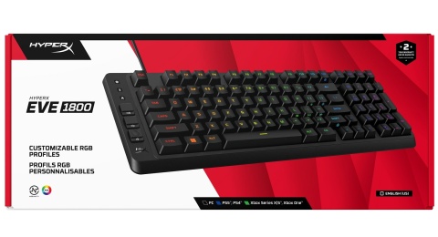 Klawiatura przewodowa gamingowa HyperX Eve 1800 - 10-strefowe podświetlenie RGB LED, anti-ghosting, USB, B7JE0AA QWERTY US/PL