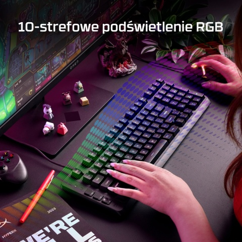 Klawiatura przewodowa gamingowa HyperX Eve 1800 - 10-strefowe podświetlenie RGB LED, anti-ghosting, USB, B7JE0AA QWERTY US/PL