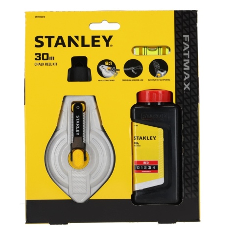 Zestaw aluminiowy sznur traserski 6:1 30m czerwona kreda poziomnica Stanley STHT47612-0