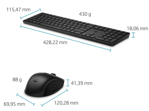Bezprzewodowa klawiatura i mysz HP 655 czarna pełnowymiarowa z blokiem numerycznym 4R009UT QWERTY (duży enter)