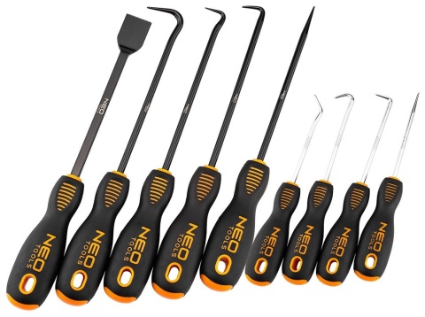 ZESTAW HACZYKÓW Z RĘKOJEŚCIĄ 9 szt DŁUGIE HAKI DO USZCZELEK ORINGÓW 04-232 NEO TOOLS
