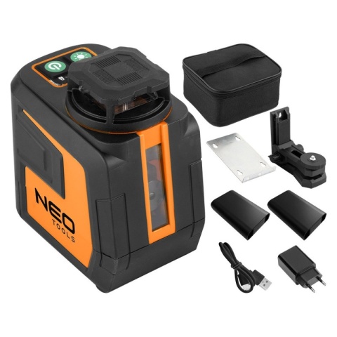 Laser krzyżowy płaszczyznowy 360 zielony 20m 5 linii magnetyczny uchwyt NEO TOOLS 75-144