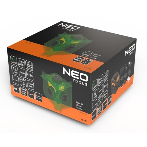 Laser zielony 3D 12 linii etui akumulatorowy NEO TOOLS 75-145