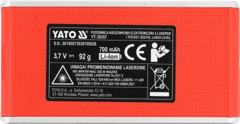 POZIOMICA KIESZONKOWA Z LASEREM MAGNES WYŚWIETLACZ LCD YATO YT-30357