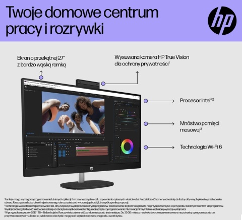 AiO HP 27 FullHD IPS AMD Ryzen 5 7520U 4-rdzenie 16GB LPDDR5 1TB SSD NVMe Windows 11 + klawiatura i mysz