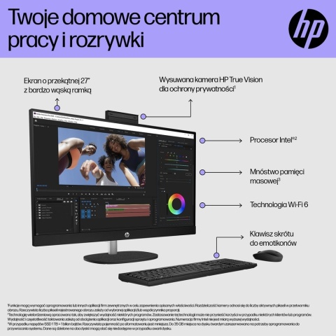 Dotykowy AiO HP 27 FullHD IPS Intel Core Ultra 5 225U 12-rdzeni 32GB DDR5 1TB SSD NVMe Windows 11 + klawiatura i mysz