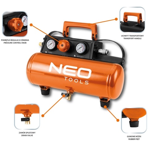 Kompresor bezolejowy 3,8 l 8 bar Energy+ 18V 04-620 NEO TOOLS