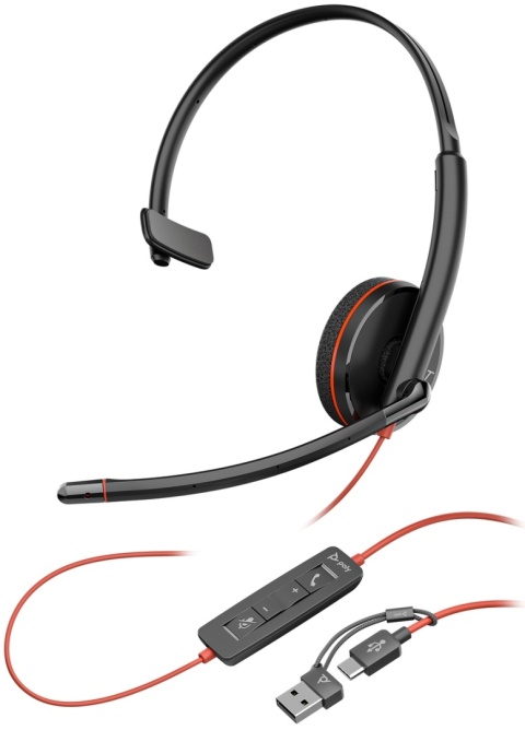 Słuchawki przewodowe HP Poly Blackwire 3210 USB-C USB-A ANC redukcja szumu 8X214AA