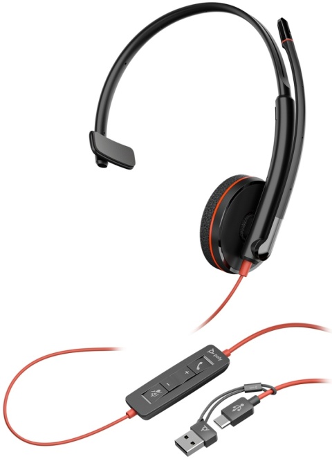 Słuchawki przewodowe HP Poly Blackwire 3210 USB-C USB-A ANC redukcja szumu 8X214AA