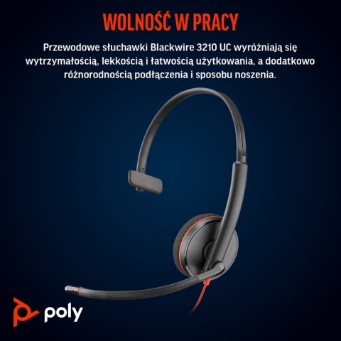Słuchawki przewodowe HP Poly Blackwire 3210 USB-C USB-A ANC redukcja szumu 8X214AA