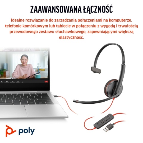 Słuchawki przewodowe HP Poly Blackwire 3210 USB-C USB-A ANC redukcja szumu 8X214AA
