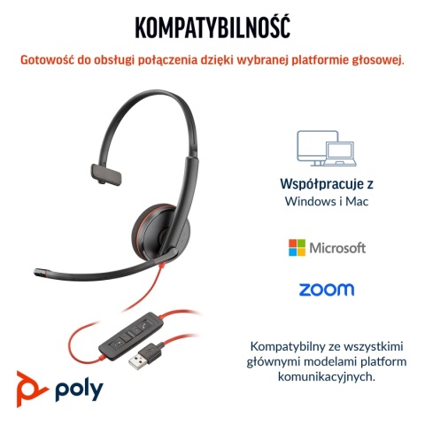 Słuchawki przewodowe HP Poly Blackwire 3210 USB-C USB-A ANC redukcja szumu 8X214AA