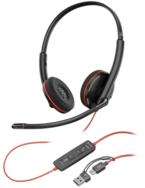 Słuchawki przewodowe HP Poly Blackwire 3220 USB-C USB-A Stereo ANC redukcja szumu 8X228A6 8X228AA foliopak
