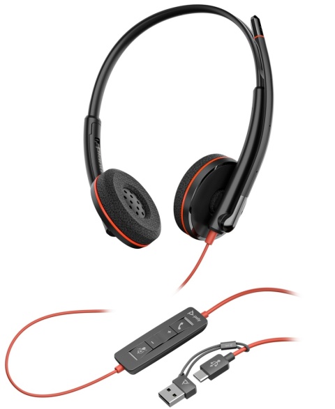 Słuchawki przewodowe HP Poly Blackwire 3220 USB-C USB-A Stereo ANC redukcja szumu 8X228A6 8X228AA foliopak