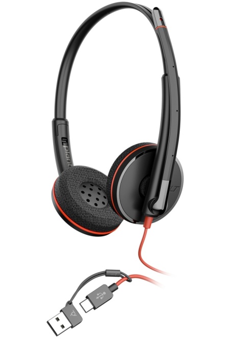 Słuchawki przewodowe HP Poly Blackwire 3220 USB-C USB-A Stereo ANC redukcja szumu 8X228A6 8X228AA foliopak