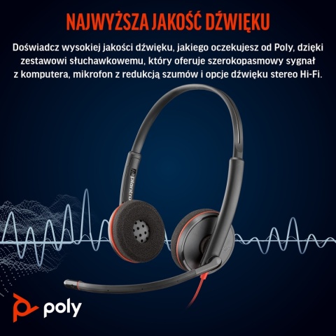 Słuchawki przewodowe HP Poly Blackwire 3220 USB-C USB-A Stereo ANC redukcja szumu 8X228A6 8X228AA foliopak