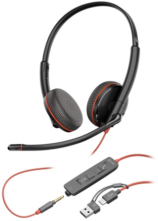 Słuchawki przewodowe HP Poly Blackwire 3225 USB-C USB-A audio jack 3.5mm Stereo ANC redukcja szumu 8X229AA