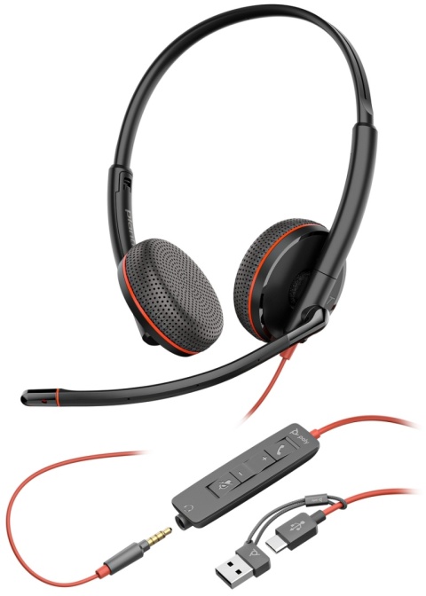 Słuchawki przewodowe HP Poly Blackwire 3225 USB-C USB-A audio jack 3.5mm Stereo ANC redukcja szumu 8X229AA