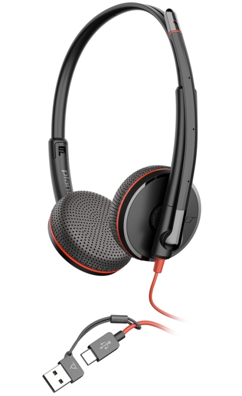 Słuchawki przewodowe HP Poly Blackwire 3225 USB-C USB-A audio jack 3.5mm Stereo ANC redukcja szumu 8X229AA