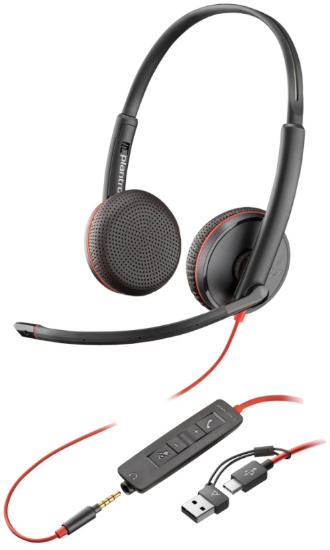 Słuchawki przewodowe HP Poly Blackwire 3225 USB-C USB-A audio jack 3.5mm Stereo ANC redukcja szumu 8X229AA