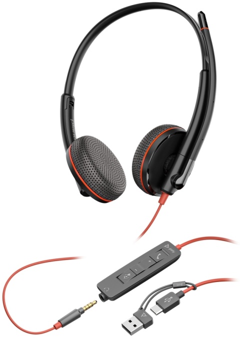 Słuchawki przewodowe HP Poly Blackwire 3225 USB-C USB-A audio jack 3.5mm Stereo ANC redukcja szumu 8X229AA