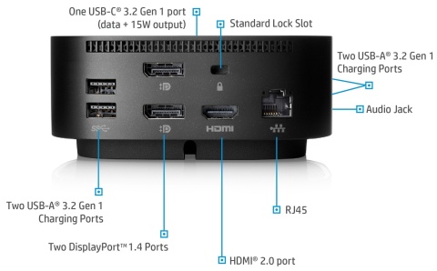 Stacja dokująca HP USB-C Dock G5 5TW10AA, 4x USB 3.0, 2x DisplayPort, HDMI 2.0, RJ-45, audio jack, USB Type-C PD 100W