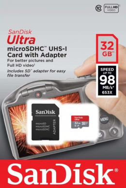 Karta pamięci SanDisk Ultra microSDHC 32GB 98MB/s+ adapter